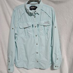 Cabela's Guidewear Blue Button Down Fishing Shirt Size XL